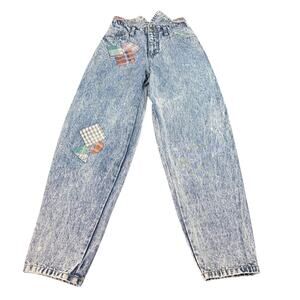 VTG Rio womens high waist stonewash plaid patchwork jeans. Size 7. 1980s, 1990s